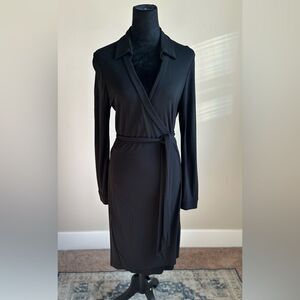 Diane Von Furstenberg WM’s Cut Long Sleeve Collared Iconic Black Wrap Dress S 14